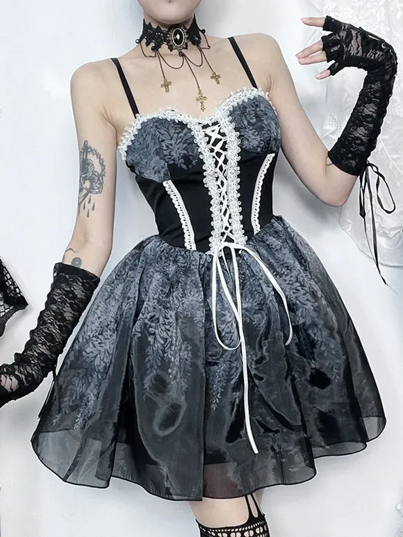 Gothic Lolita Dresses Lace Up Ruffles Black Black