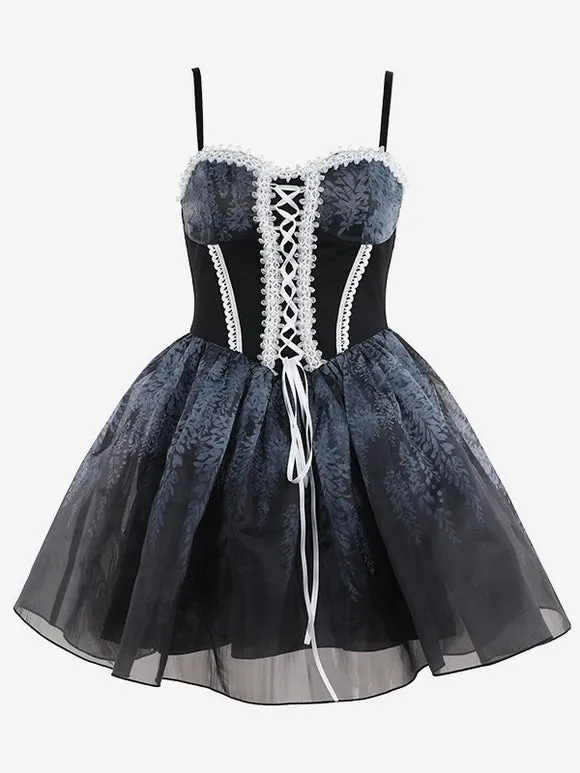 Gothic Lolita Dresses Lace Up Ruffles Black Black
