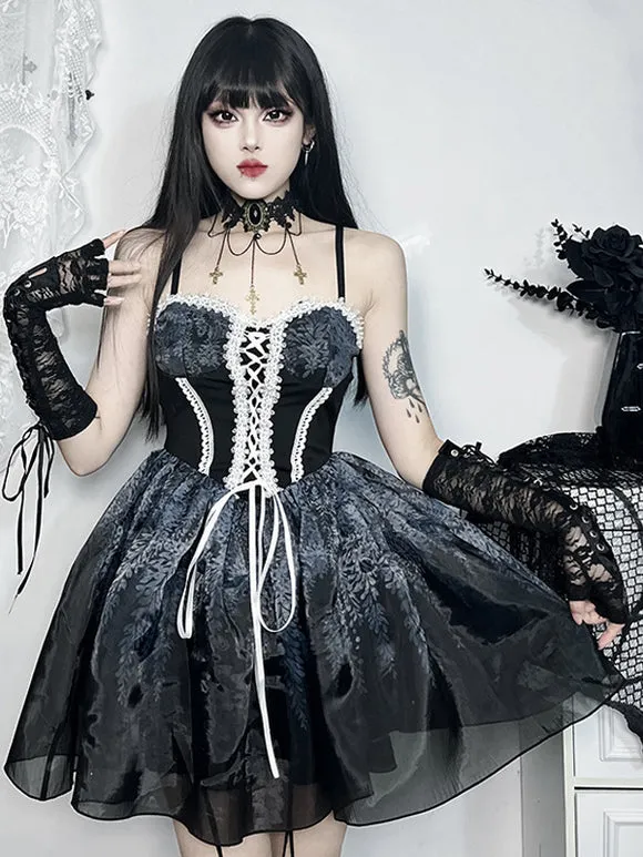 Gothic Lolita Dresses Lace Up Ruffles Black Black