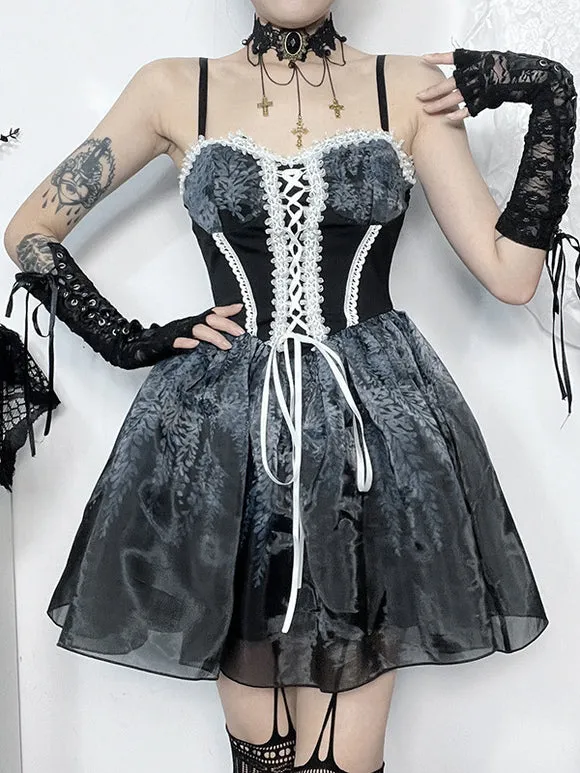 Gothic Lolita Dresses Lace Up Ruffles Black Black