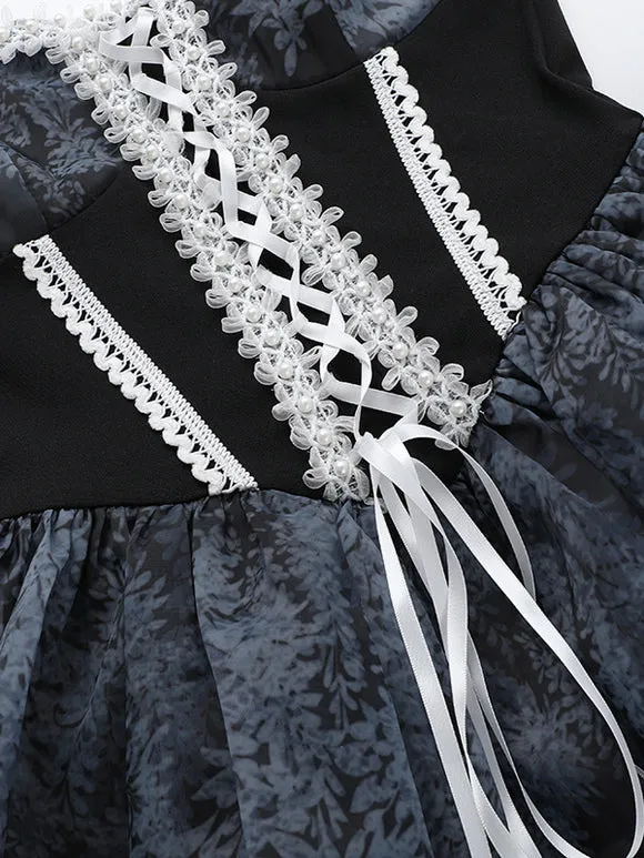 Gothic Lolita Dresses Lace Up Ruffles Black Black