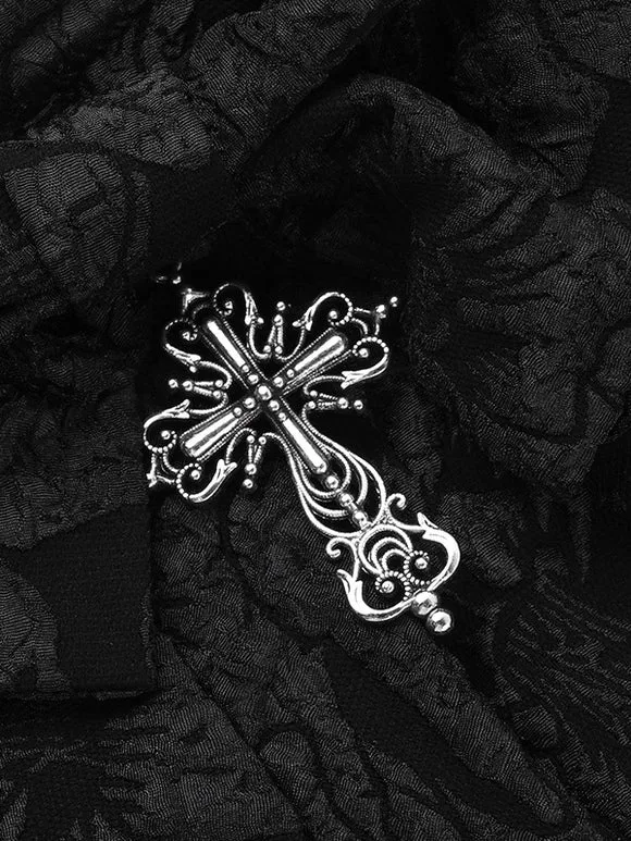 Gothic Lolita Dresses Lace Up Ruffles Jacquard Black Black