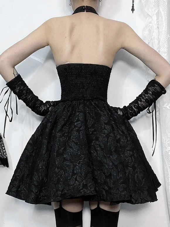 Gothic Lolita Dresses Lace Up Ruffles Jacquard Black Black