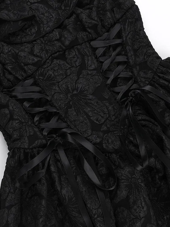 Gothic Lolita Dresses Lace Up Ruffles Jacquard Black Black