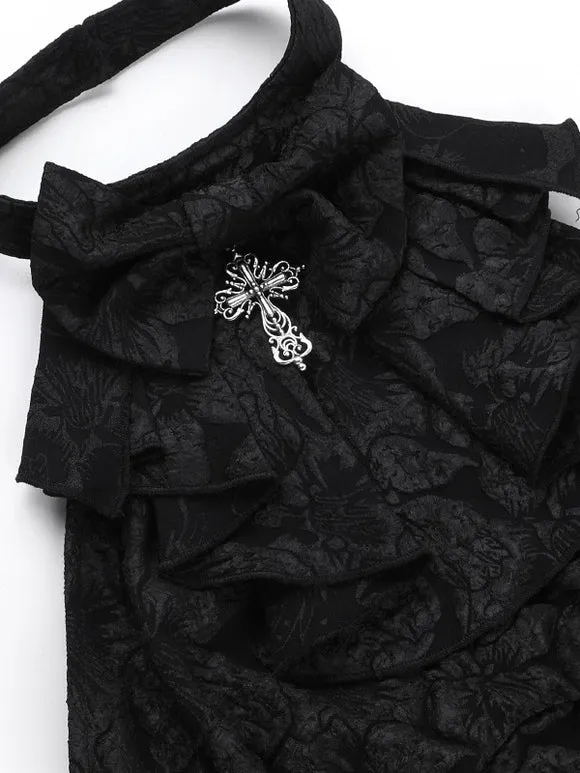 Gothic Lolita Dresses Lace Up Ruffles Jacquard Black Black