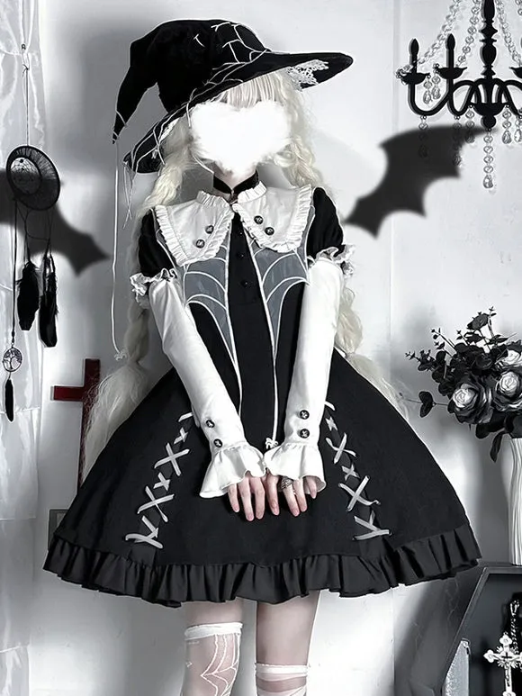 Gothic Lolita Dresses Ruffles Color Block Black Black