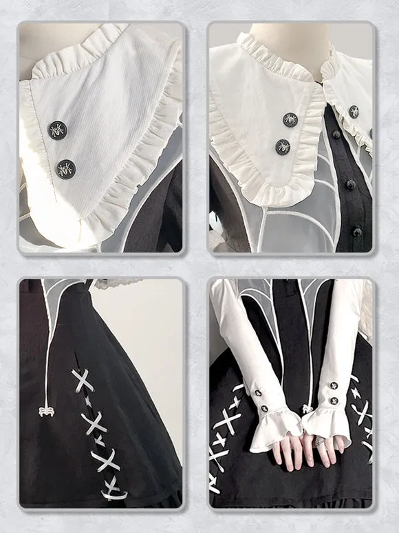 Gothic Lolita Dresses Ruffles Color Block Black Black