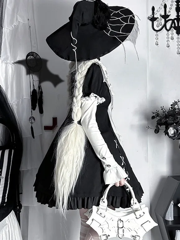 Gothic Lolita Dresses Ruffles Color Block Black Black