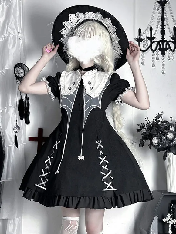Gothic Lolita Dresses Ruffles Color Block Black Black
