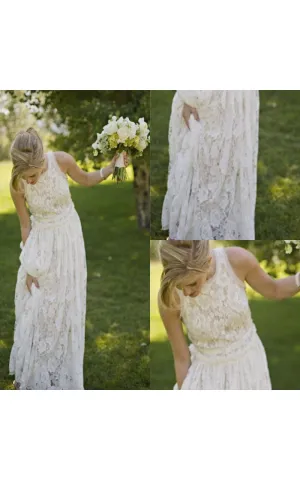 Graceful Squared Neck Sleeveless A-line Gown With Full Lace-BU_708781