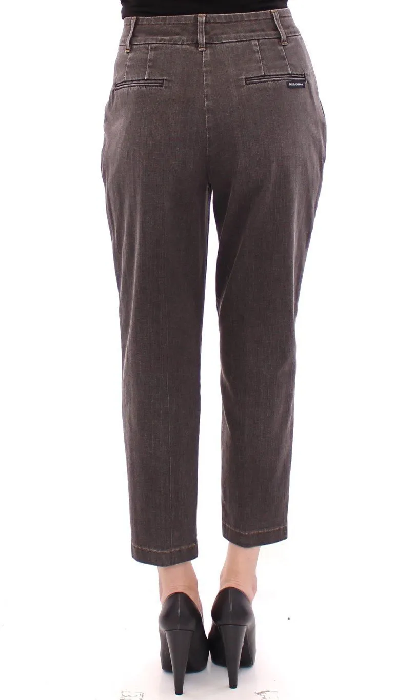 Gray Cotton Cropped Jeans Regular Fit Pants