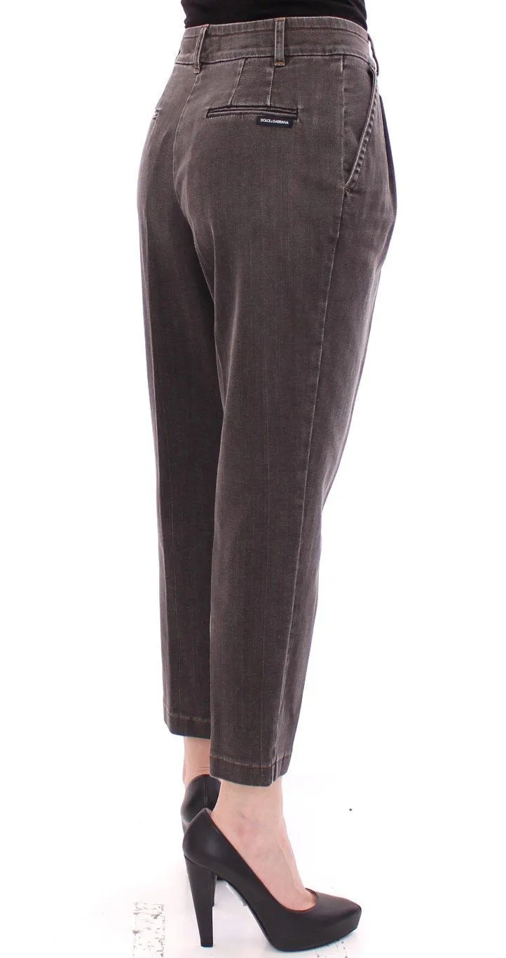 Gray Cotton Cropped Jeans Regular Fit Pants