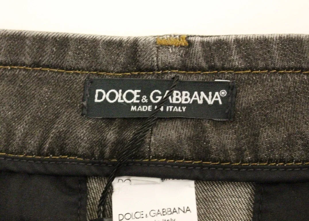 Gray Cotton Cropped Jeans Regular Fit Pants