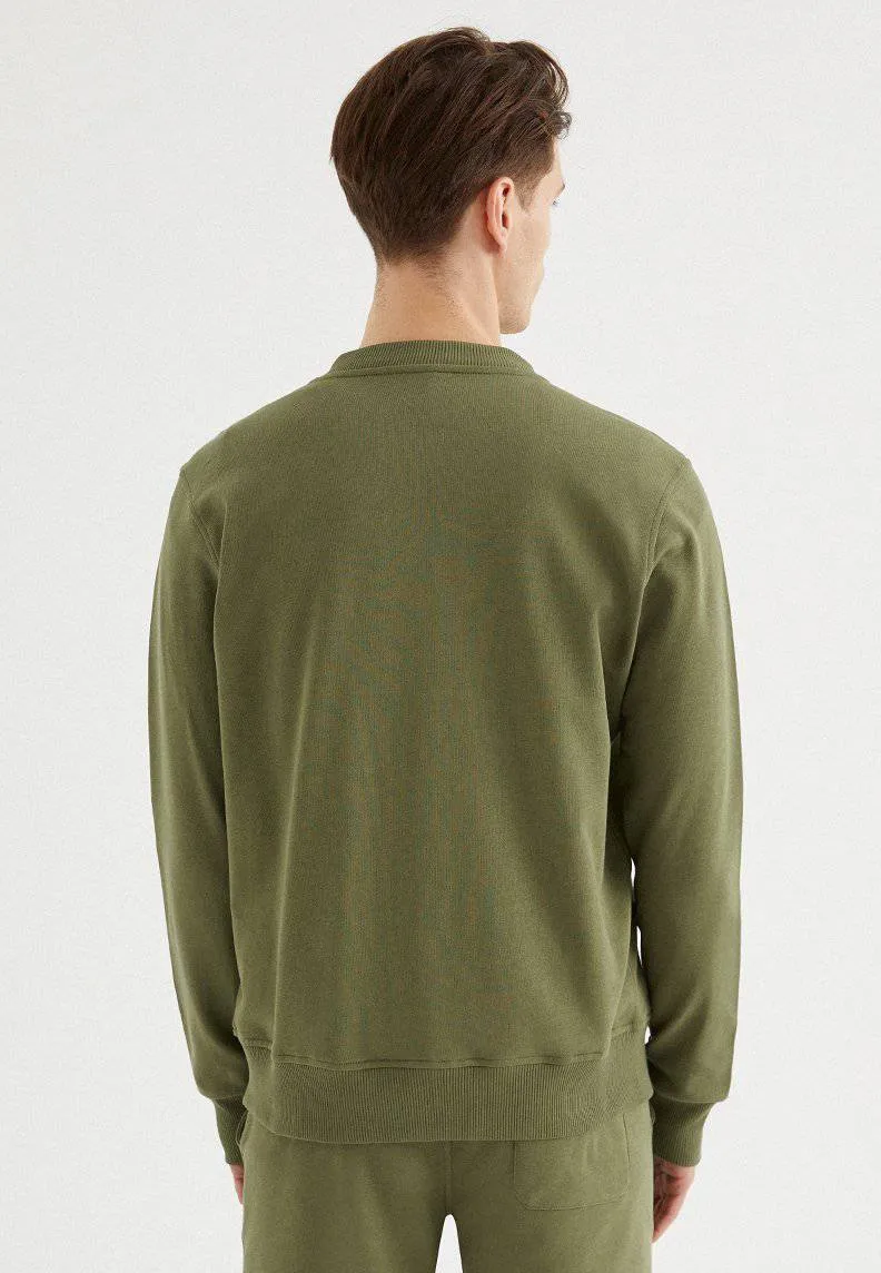 Haki Pamuklu Regular Fit Erkek Fermuarlı Cepli Sweatshirt CORE BOMBER JACKET