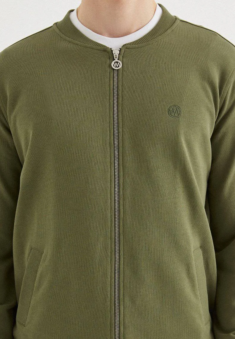 Haki Pamuklu Regular Fit Erkek Fermuarlı Cepli Sweatshirt CORE BOMBER JACKET