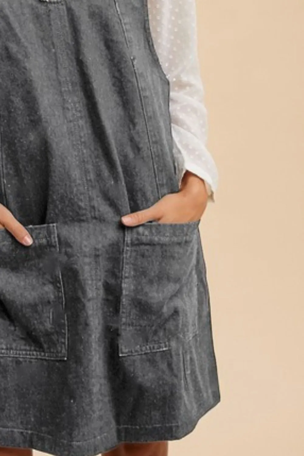 Hazel Blues® |  Annie Wear V-Neck Adjustable Strap Denim Overall Dress with Pockets
