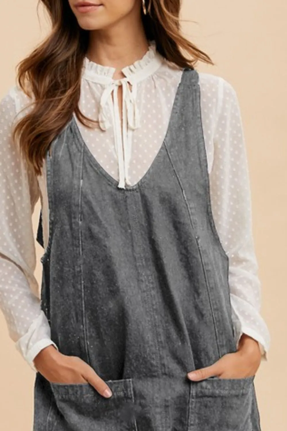 Hazel Blues® |  Annie Wear V-Neck Adjustable Strap Denim Overall Dress with Pockets
