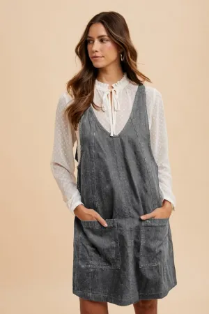 Hazel Blues® |  Annie Wear V-Neck Adjustable Strap Denim Overall Dress with Pockets