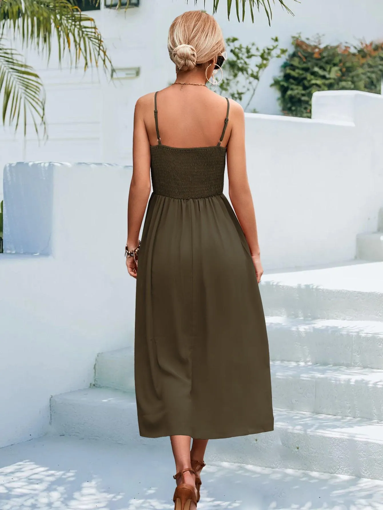 Hazel Blues® | Decorative Button Spaghetti Strap Midi Dress