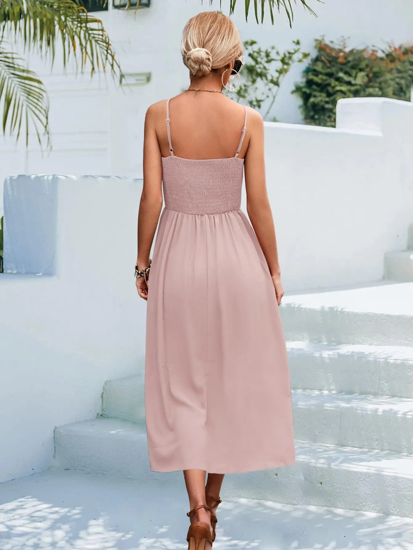Hazel Blues® | Decorative Button Spaghetti Strap Midi Dress