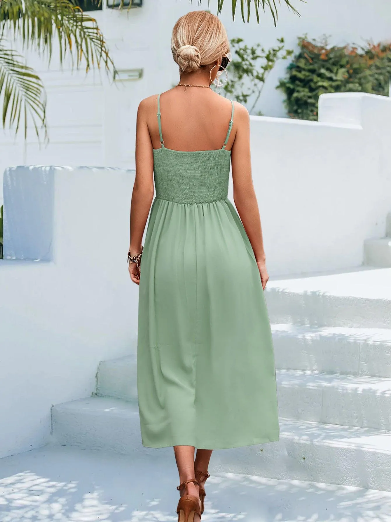 Hazel Blues® | Decorative Button Spaghetti Strap Midi Dress