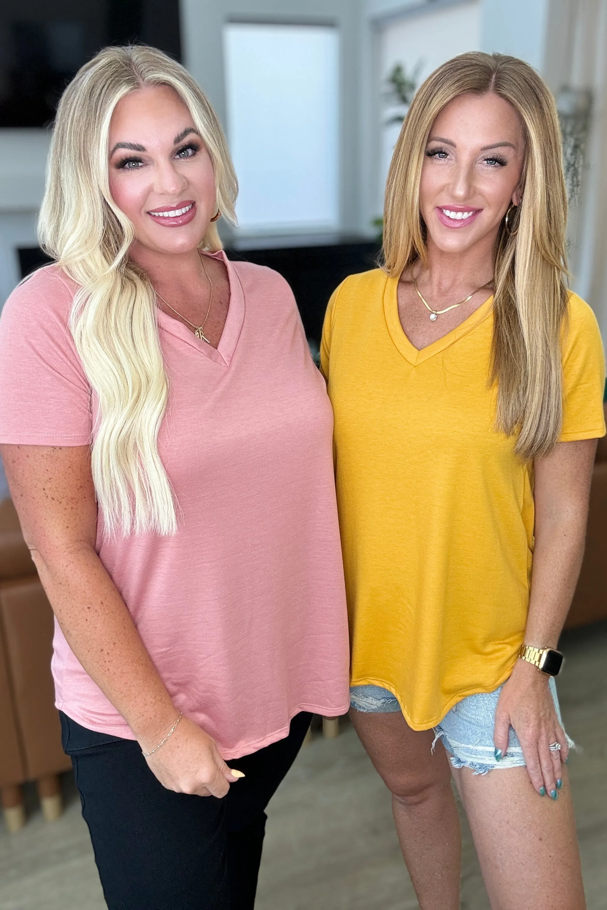Hazel Blues® |  Heart and Soul V-Neck Top in Mustard