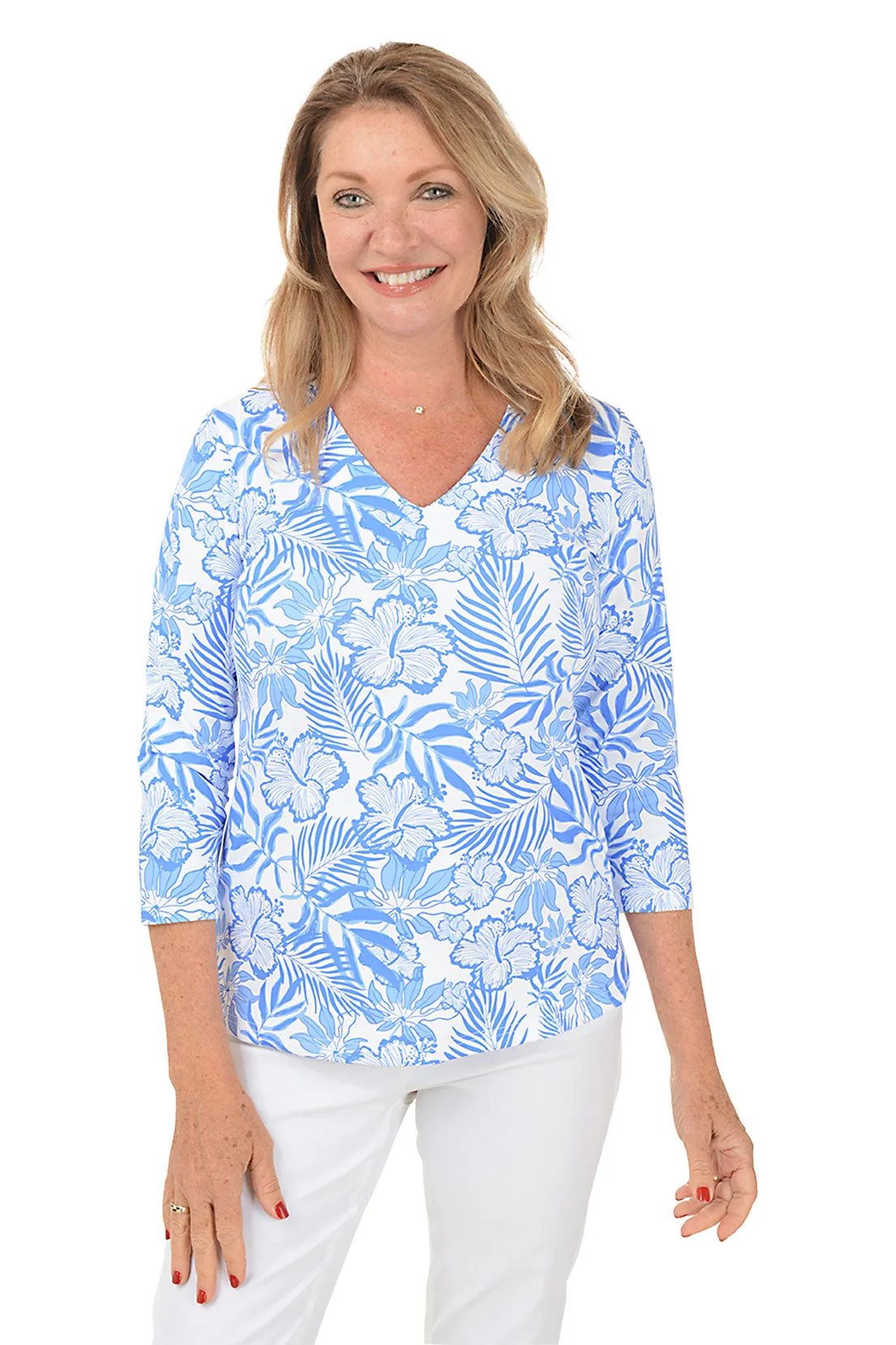 Hibiscus Garden Classic UPF50  V-Neck Top