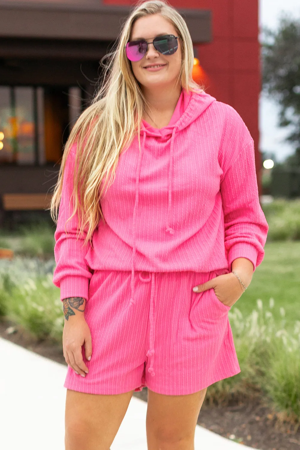 Hoodie and Shorts Plus Size Two Piece Set