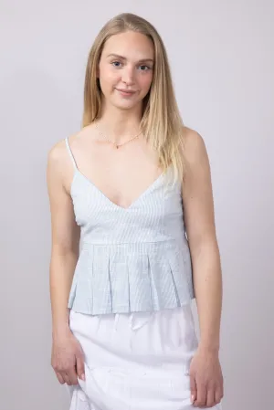 Illa Illa Pin Stripe Pleated Cami for Women in Blue | IM8346-BLUE