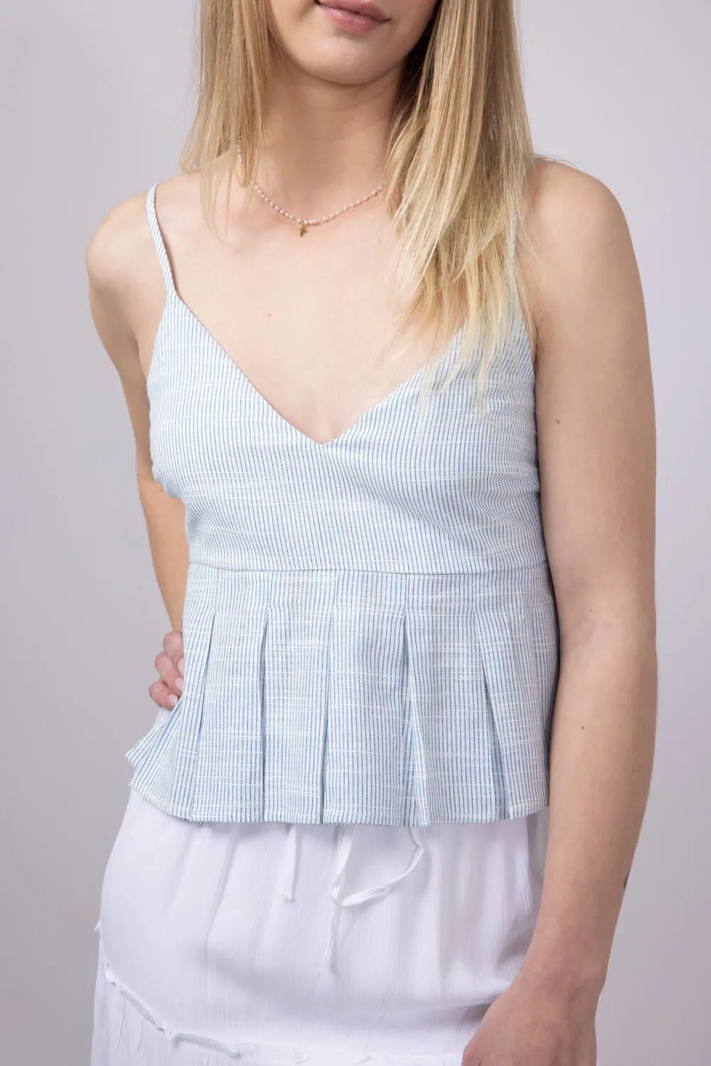 Illa Illa Pin Stripe Pleated Cami for Women in Blue | IM8346-BLUE