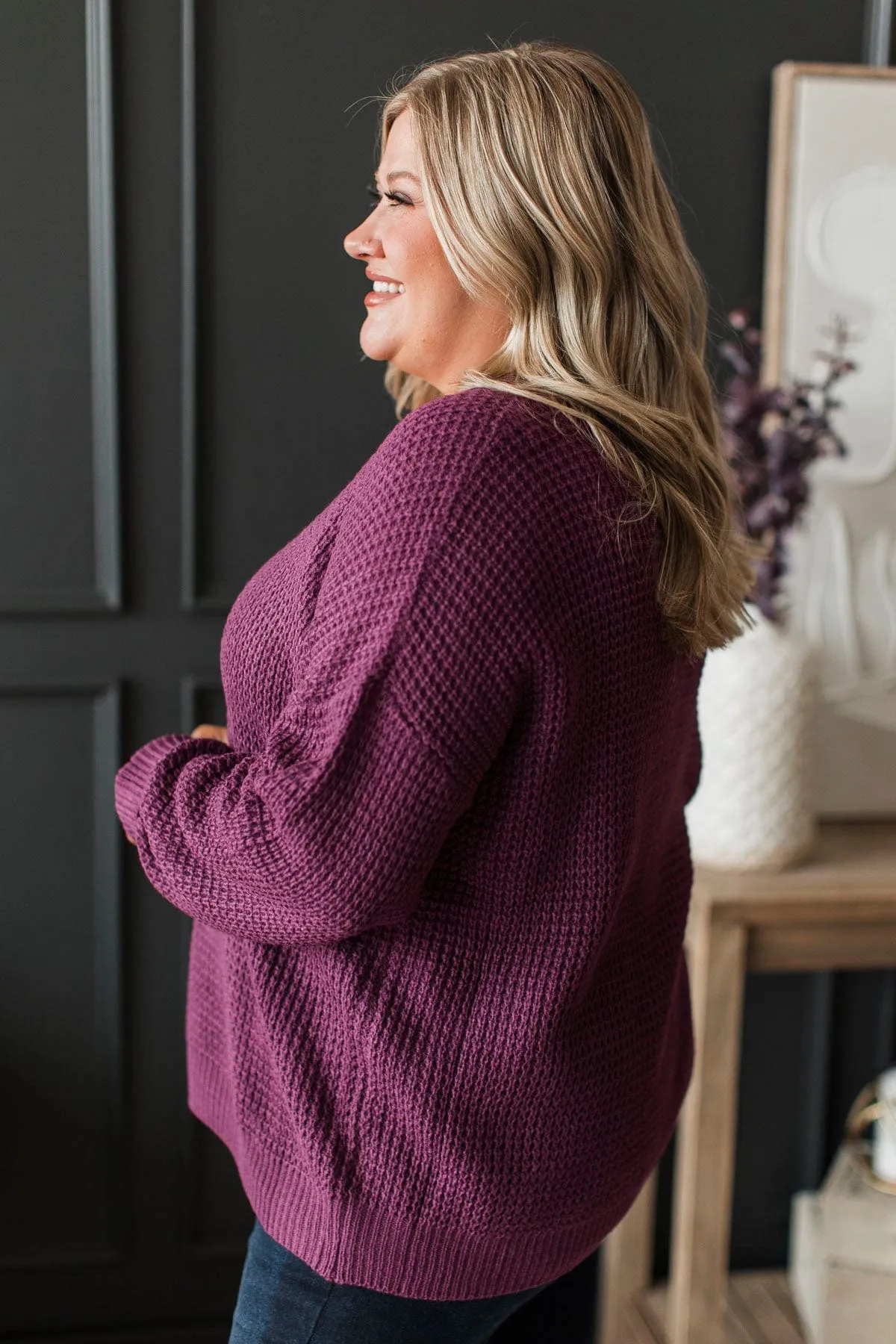 Inspiring Love V-Neck Sweater- Eggplant