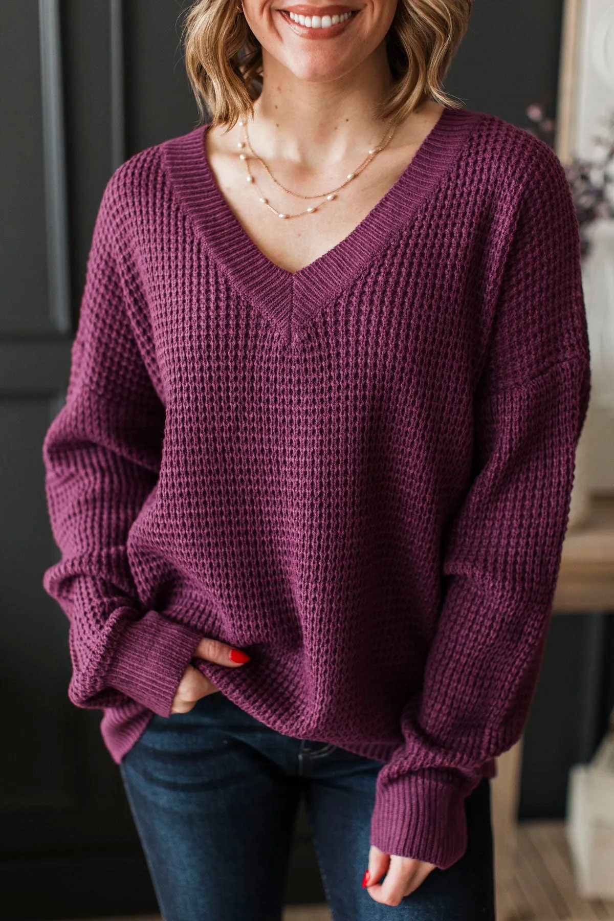 Inspiring Love V-Neck Sweater- Eggplant