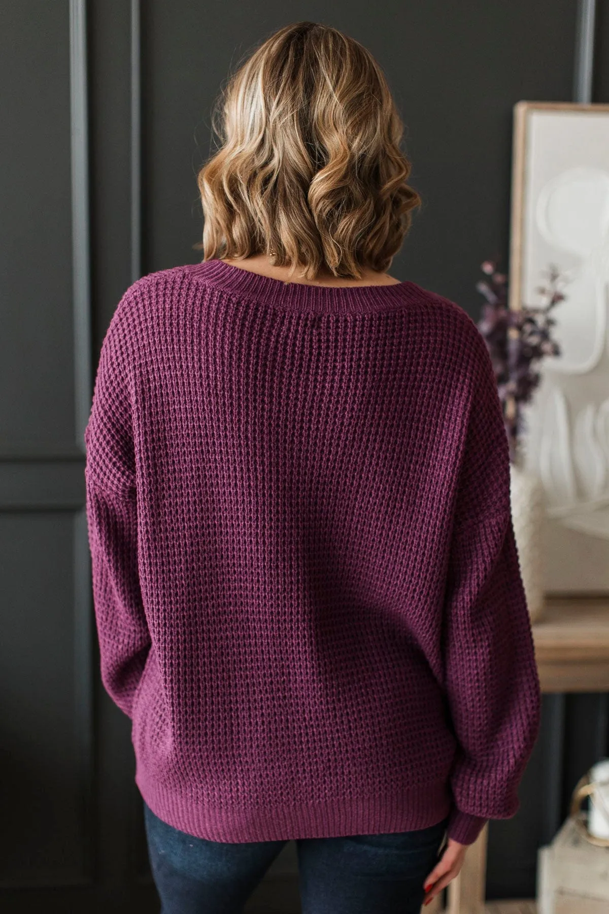 Inspiring Love V-Neck Sweater- Eggplant