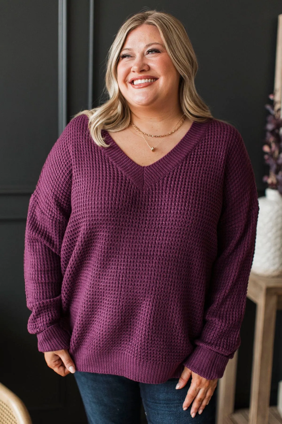 Inspiring Love V-Neck Sweater- Eggplant