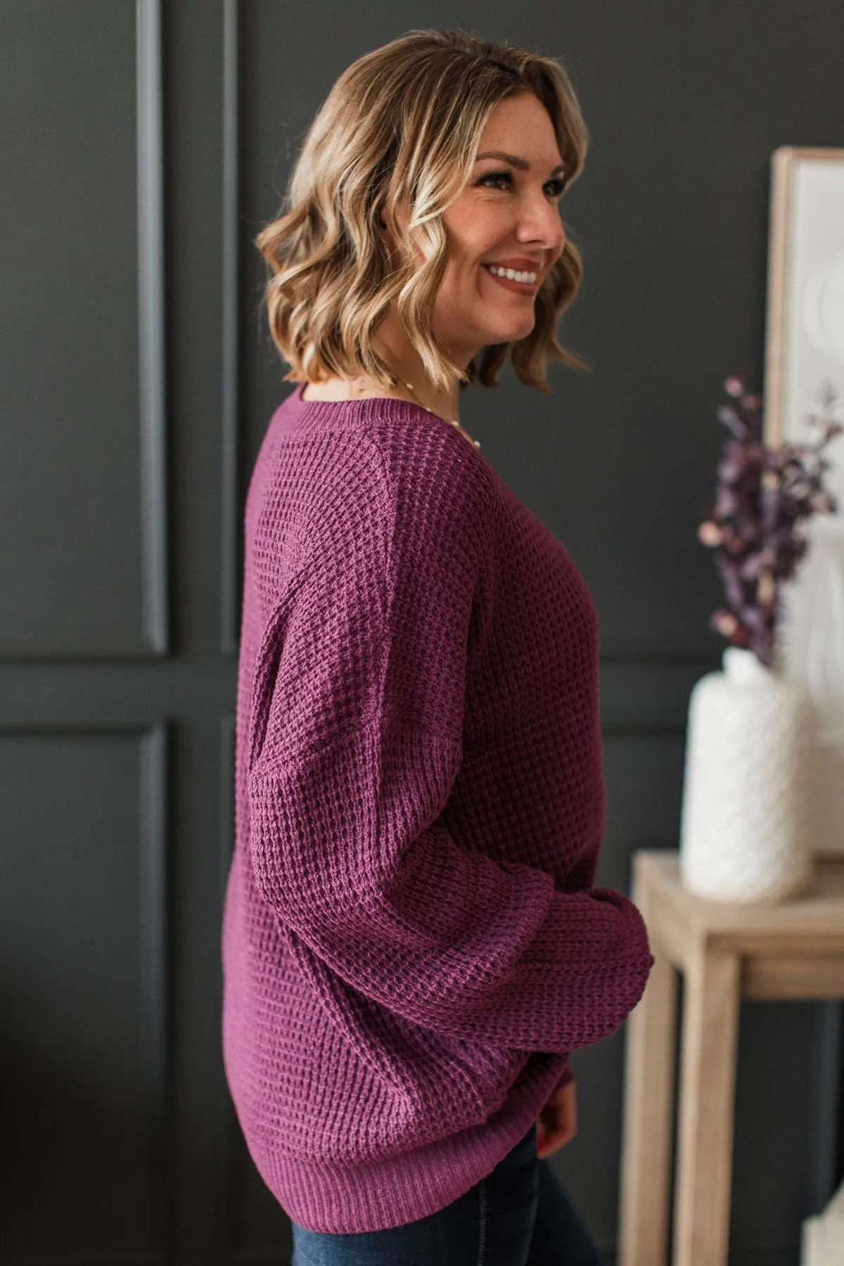 Inspiring Love V-Neck Sweater- Eggplant