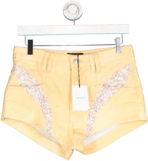 Isabel Marant Orange Patchwork Embroidered Denim Mini Shorts UK 10