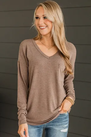 It's About Time V-Neck Top- Mocha