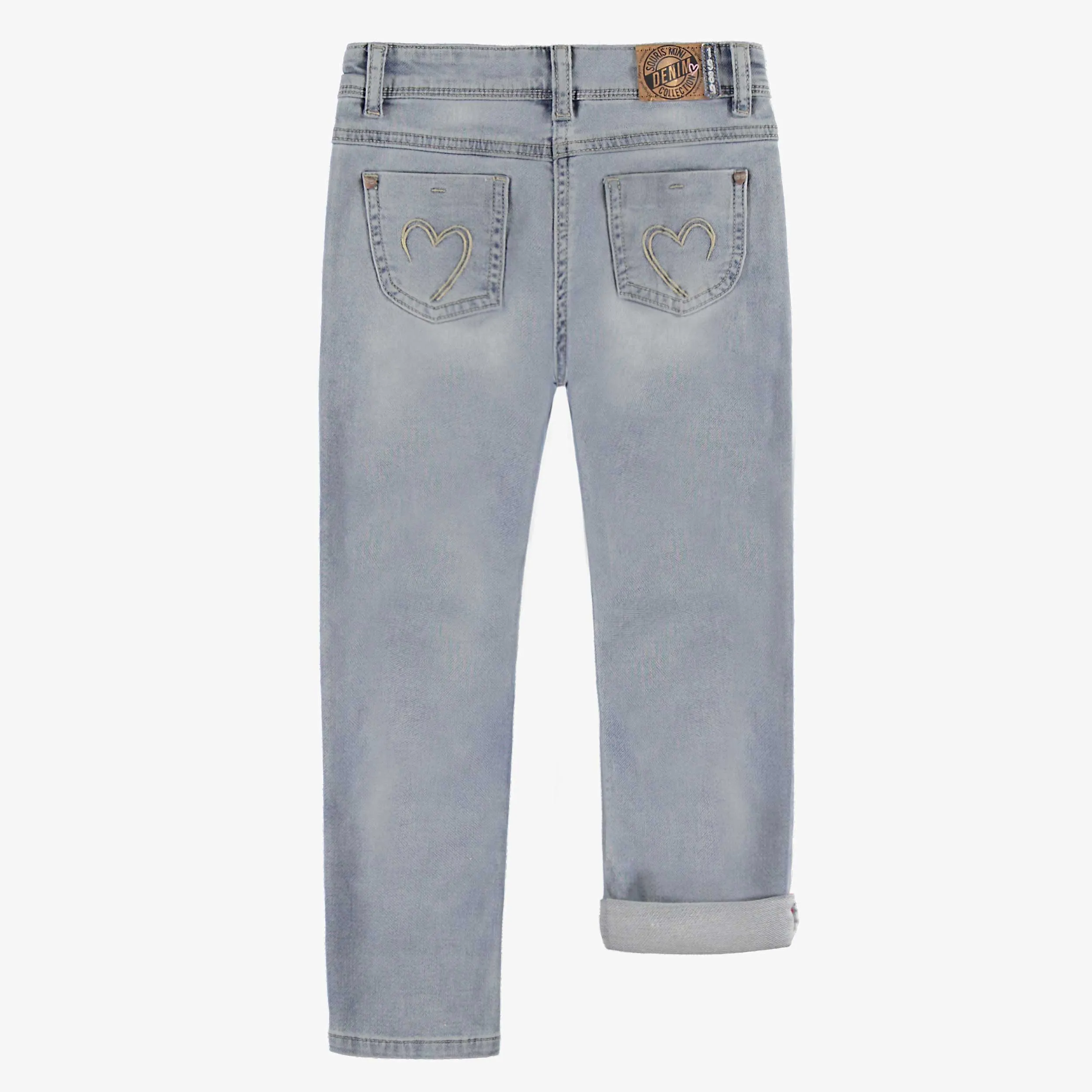Jean bleu pâle avec broderie florale, enfant ||Pale blue jeans with floral embroidery, child