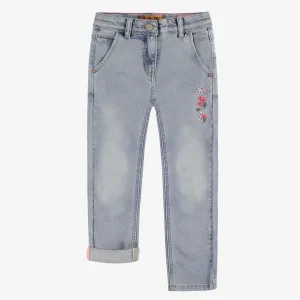 Jean bleu pâle avec broderie florale, enfant ||Pale blue jeans with floral embroidery, child