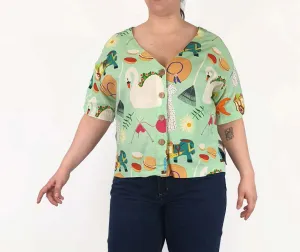 Jericho Road green unique print top size 14