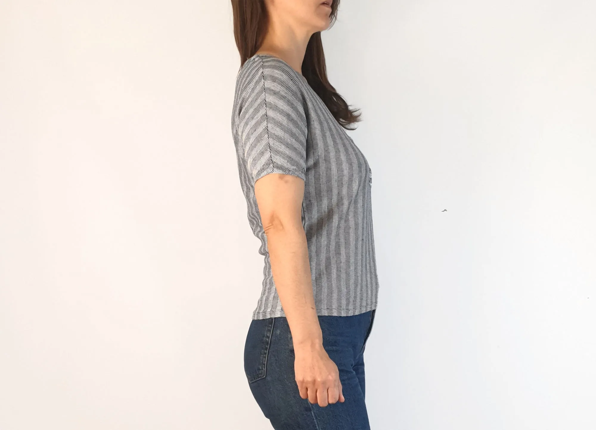 Jigsaw grey and blue striped linen mix top size XS, fits 6 and 8