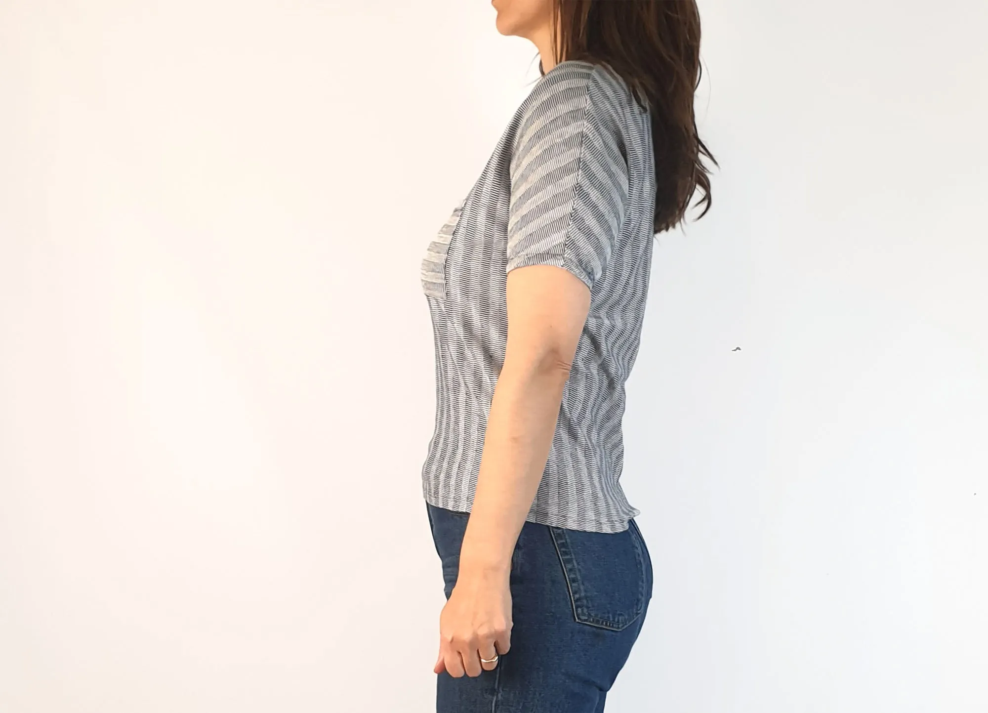 Jigsaw grey and blue striped linen mix top size XS, fits 6 and 8