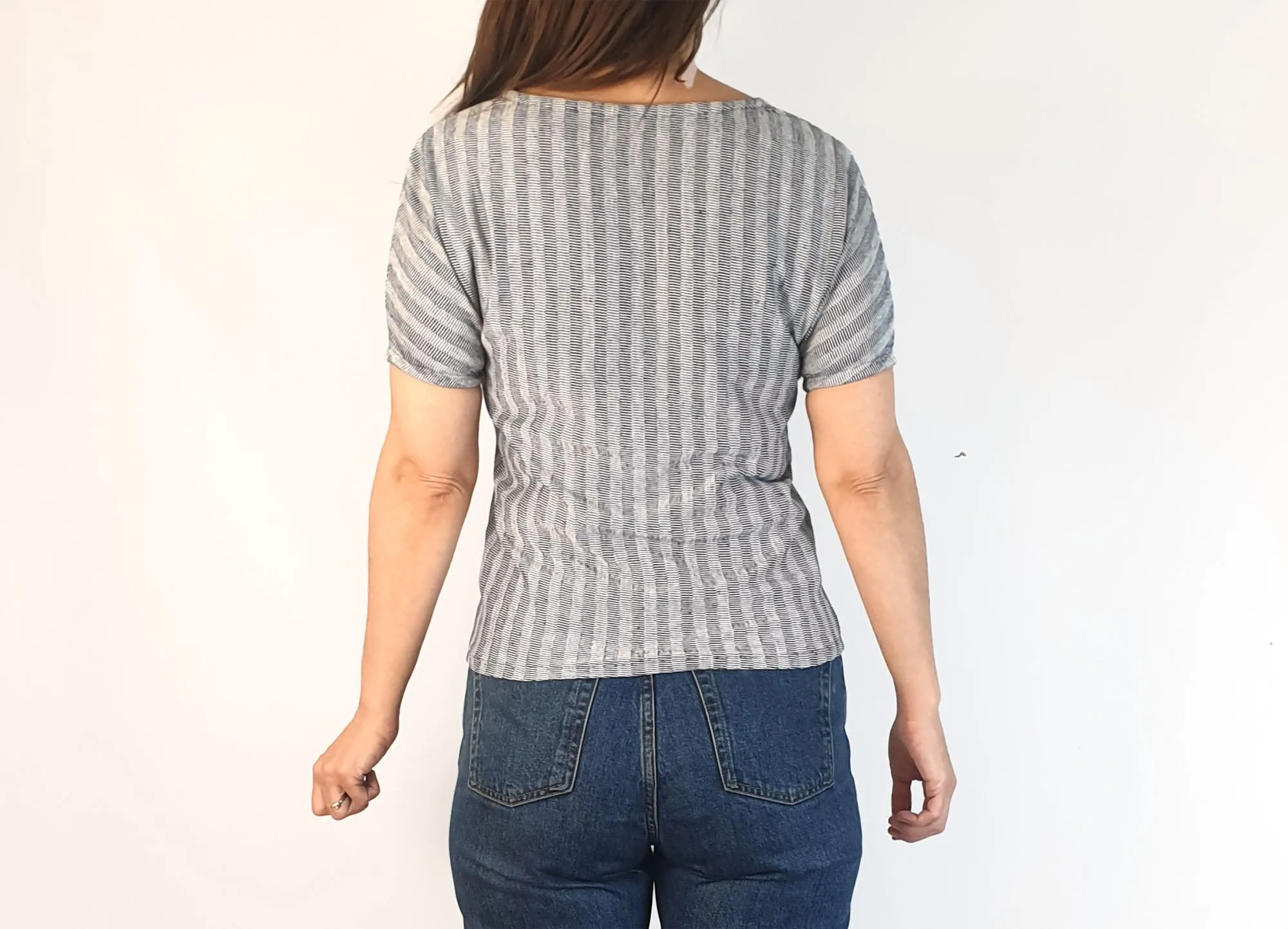 Jigsaw grey and blue striped linen mix top size XS, fits 6 and 8