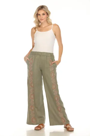 Johnny Was JWLA Faye Seamed Linen Embroidered Wide Leg Pants J69124 *