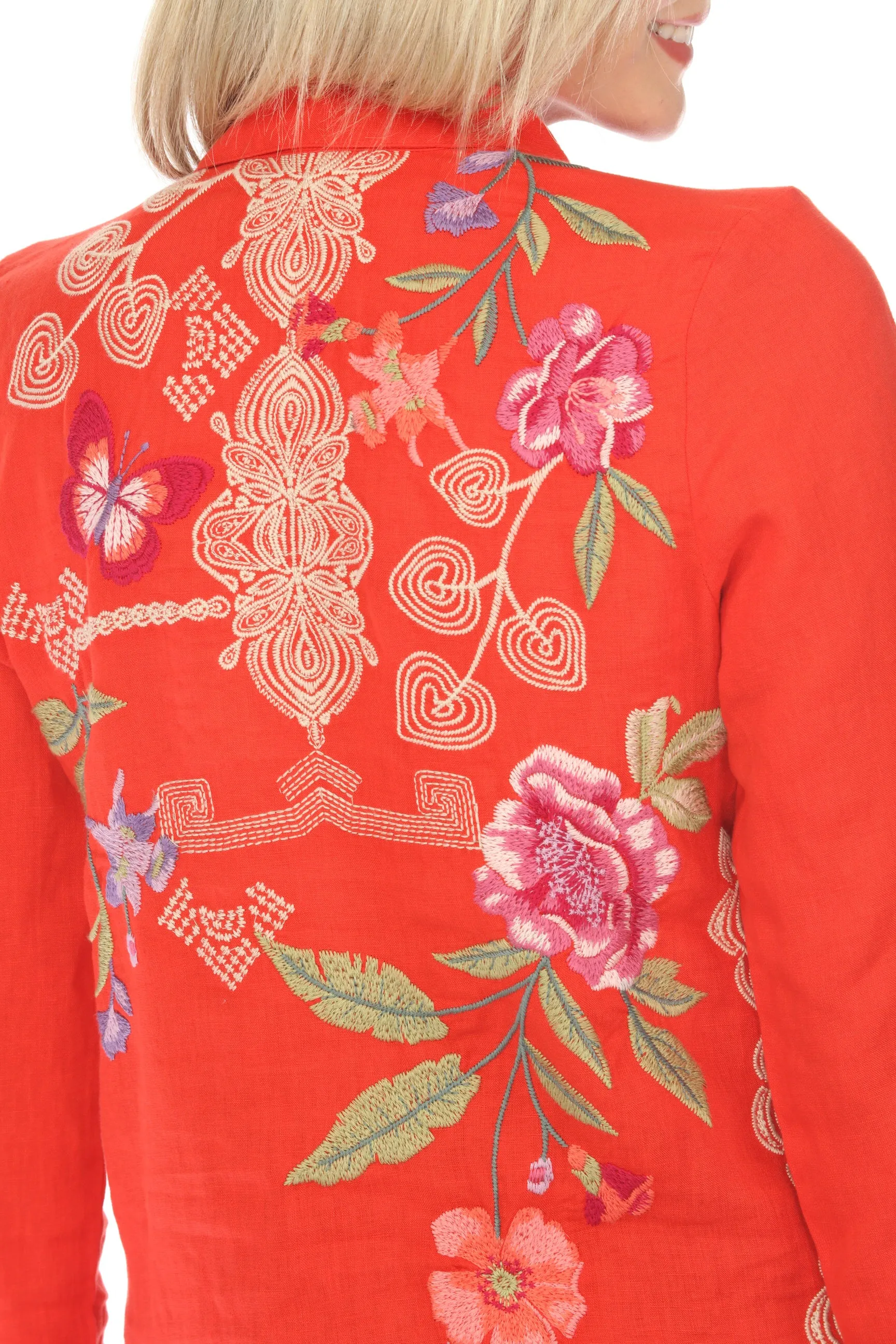Johnny Was JWLA Red Dacie Relaxed Linen Shirt Boho Chic J16524