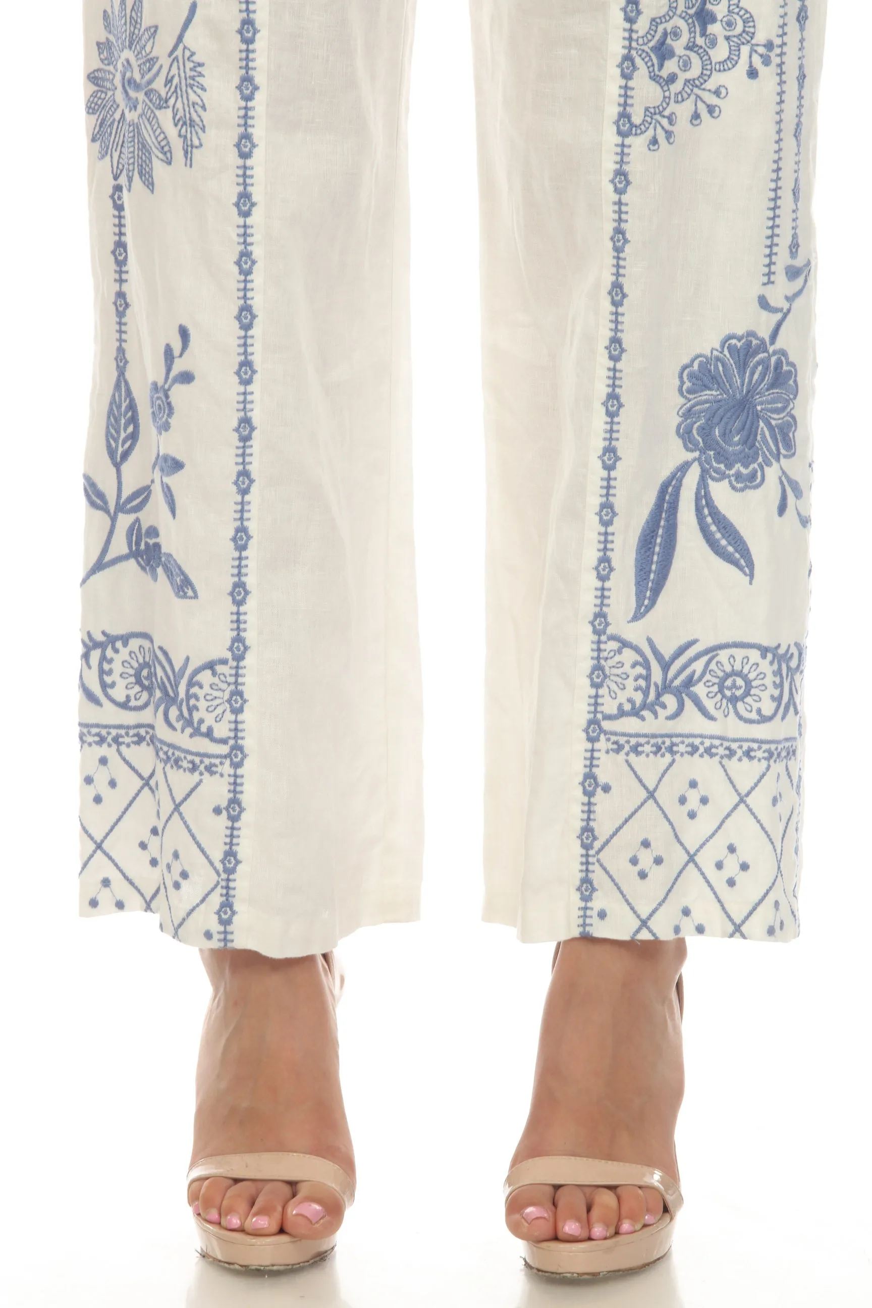 Johnny Was JWLA White Lyra Linen Belted Wide Leg Pants Boho Chic J66523