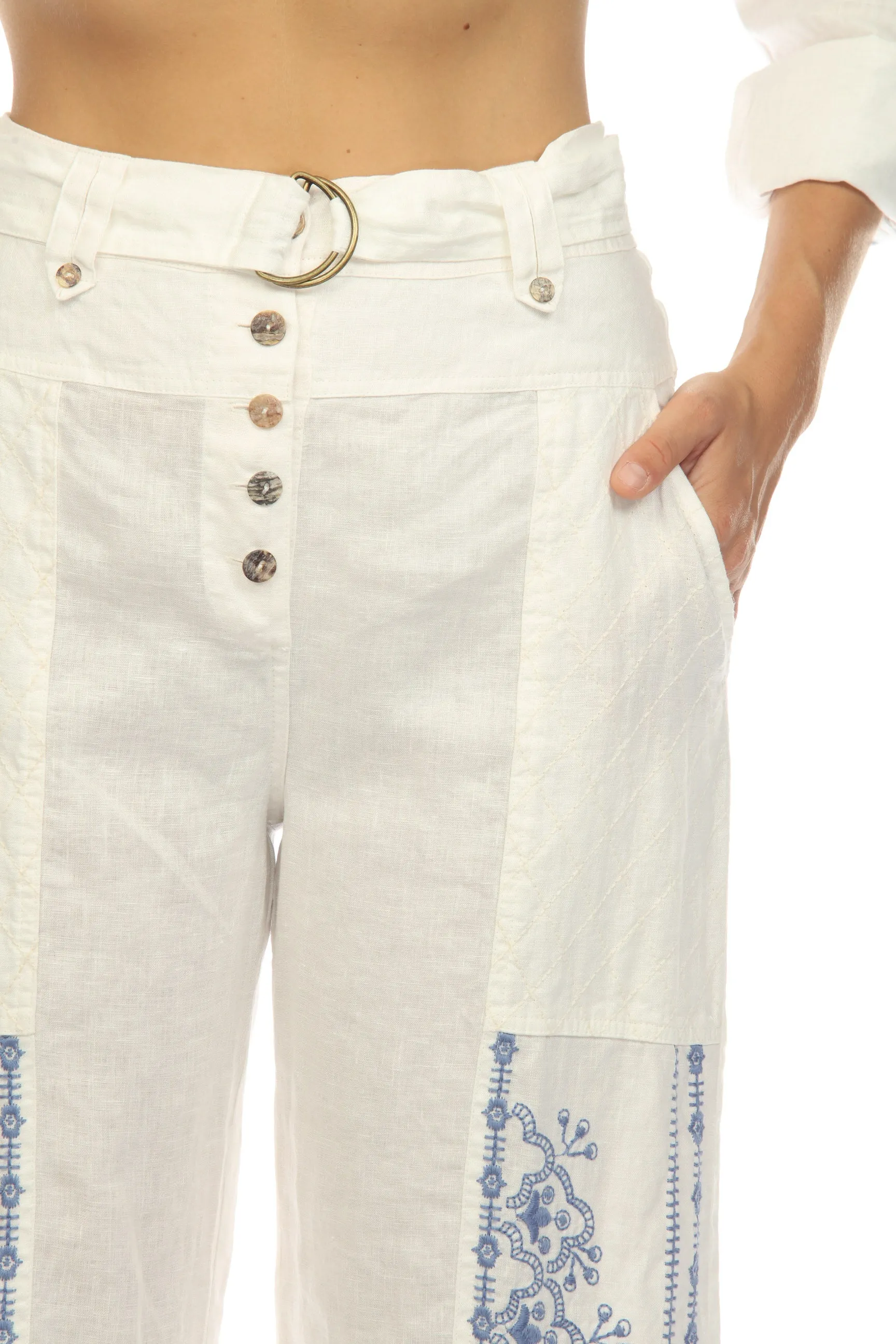 Johnny Was JWLA White Lyra Linen Belted Wide Leg Pants Boho Chic J66523