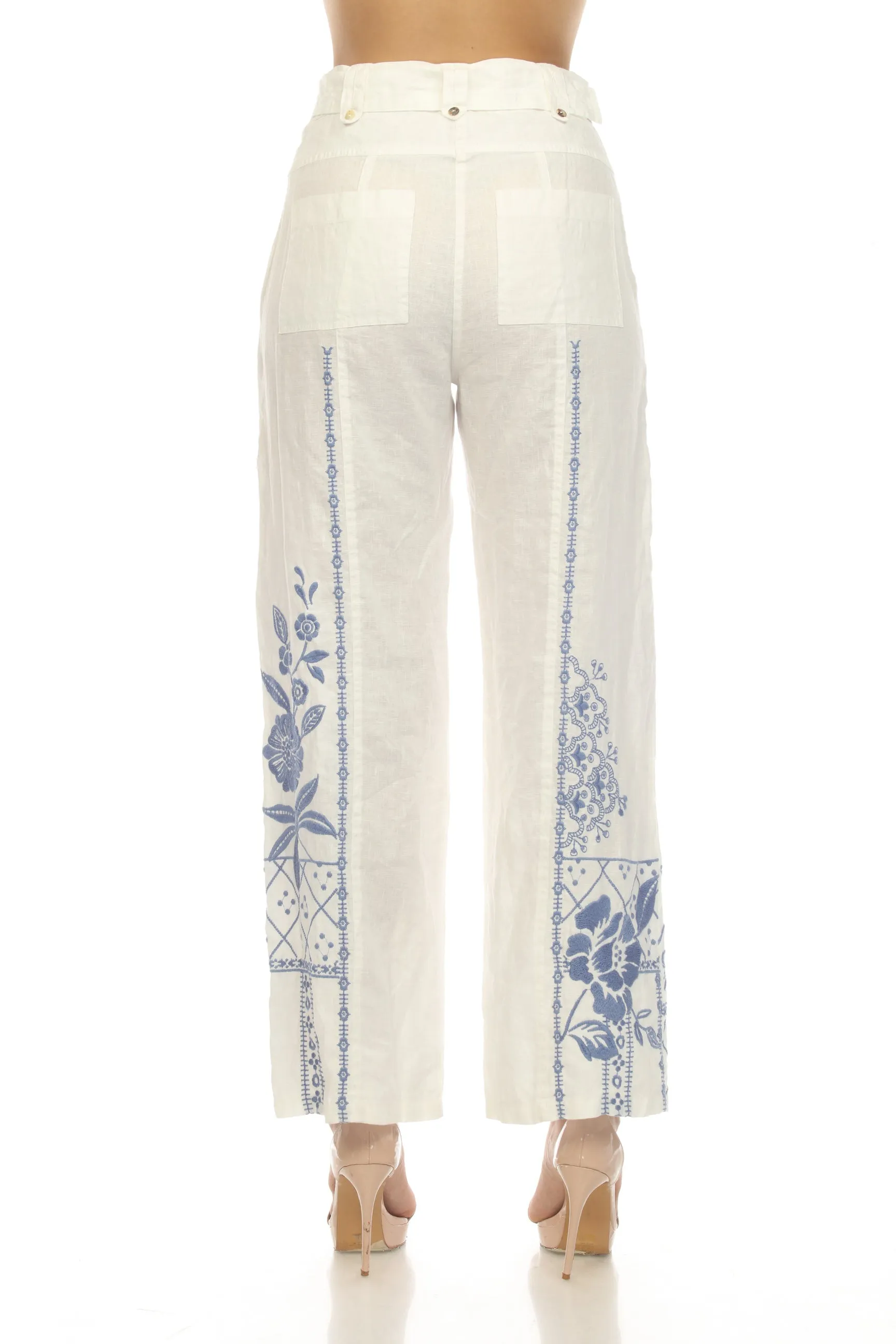 Johnny Was JWLA White Lyra Linen Belted Wide Leg Pants Boho Chic J66523