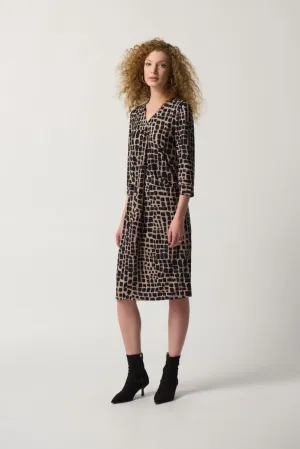 Joseph Ribkoff Black/Latte Animal Print 3/4 Sleeve Shift Dress 233073