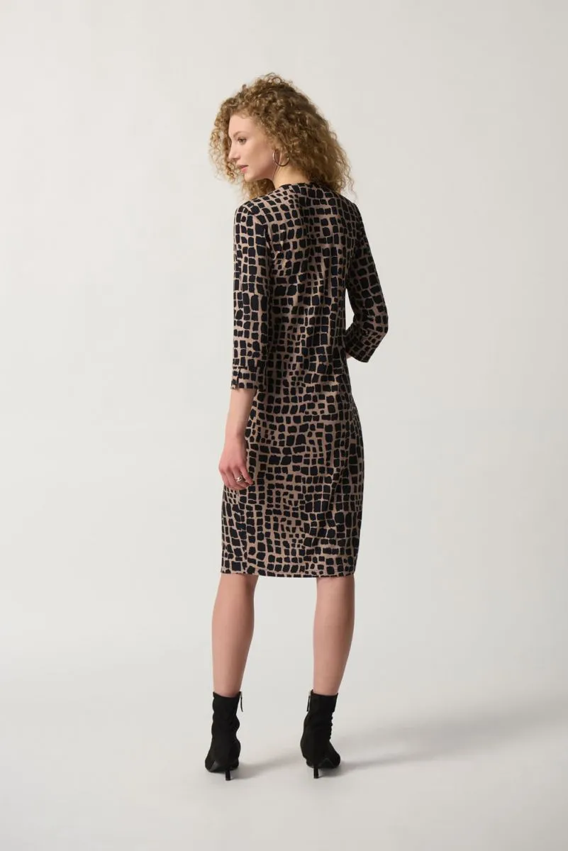 Joseph Ribkoff Black/Latte Animal Print 3/4 Sleeve Shift Dress 233073
